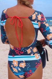 Open Back Floral Print One-piece Swimsuit