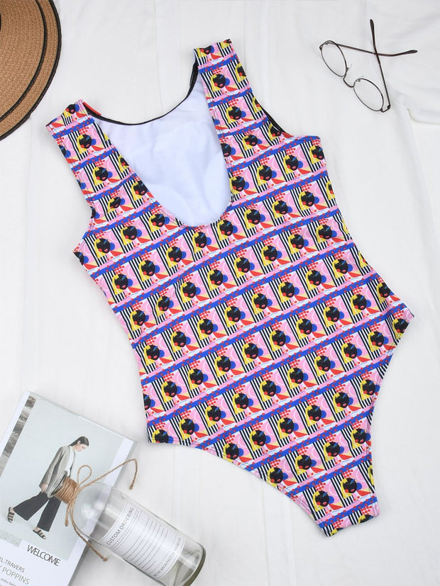 Abstract Printed One-piece Swimsuit