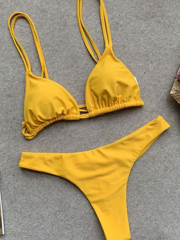 Spaghetti Strap Yellow Two Pieces Swimsuit