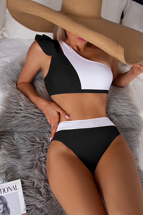 Chic + Simple One Shoulder Colorblock Bikini Swimsuit