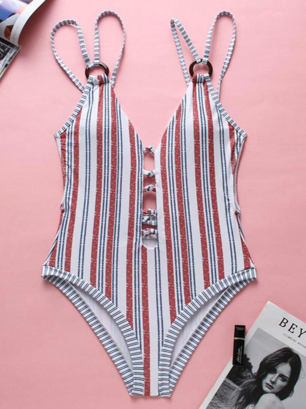 Striped print One-piece swimsuit