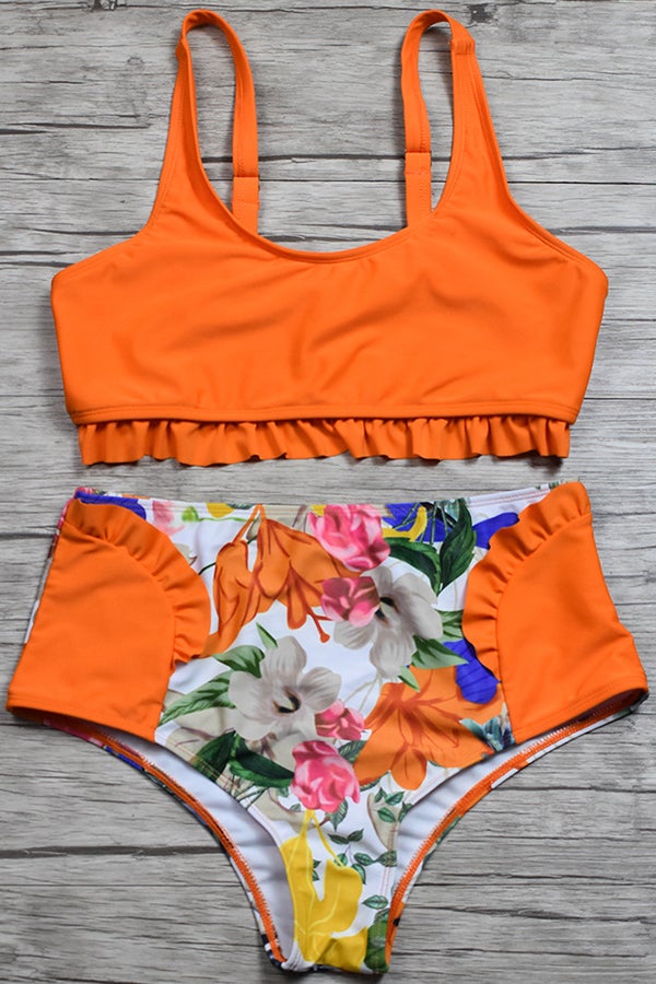 High Waist Printed Bikini with Wooden Ears