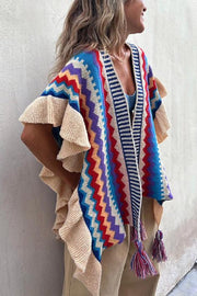 Ruffled ethnic style knitted cardigan