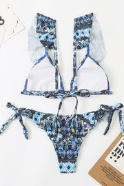 Ruffled Geometric Print Bikini