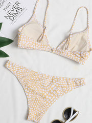 Spaghetti Strap Print Yellow Two Pieces Swimsuit