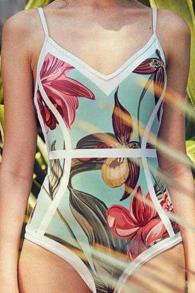 Fresh Open Back Printed One-piece Swimsuit