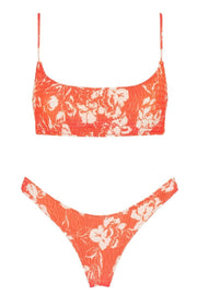 Bandeau Floral Print Patchwork High-cut Bikini Set (3 Colors)