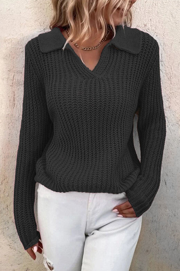 Women's Lapel Solid Slim Fit Knit Sweater