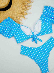 Bubble Sleeve Dot Print Two pieces Swimsuit (3 Colors)