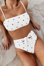 Heart-shaped Print Bandage Cutout Design Bikini Set (6 Colors)