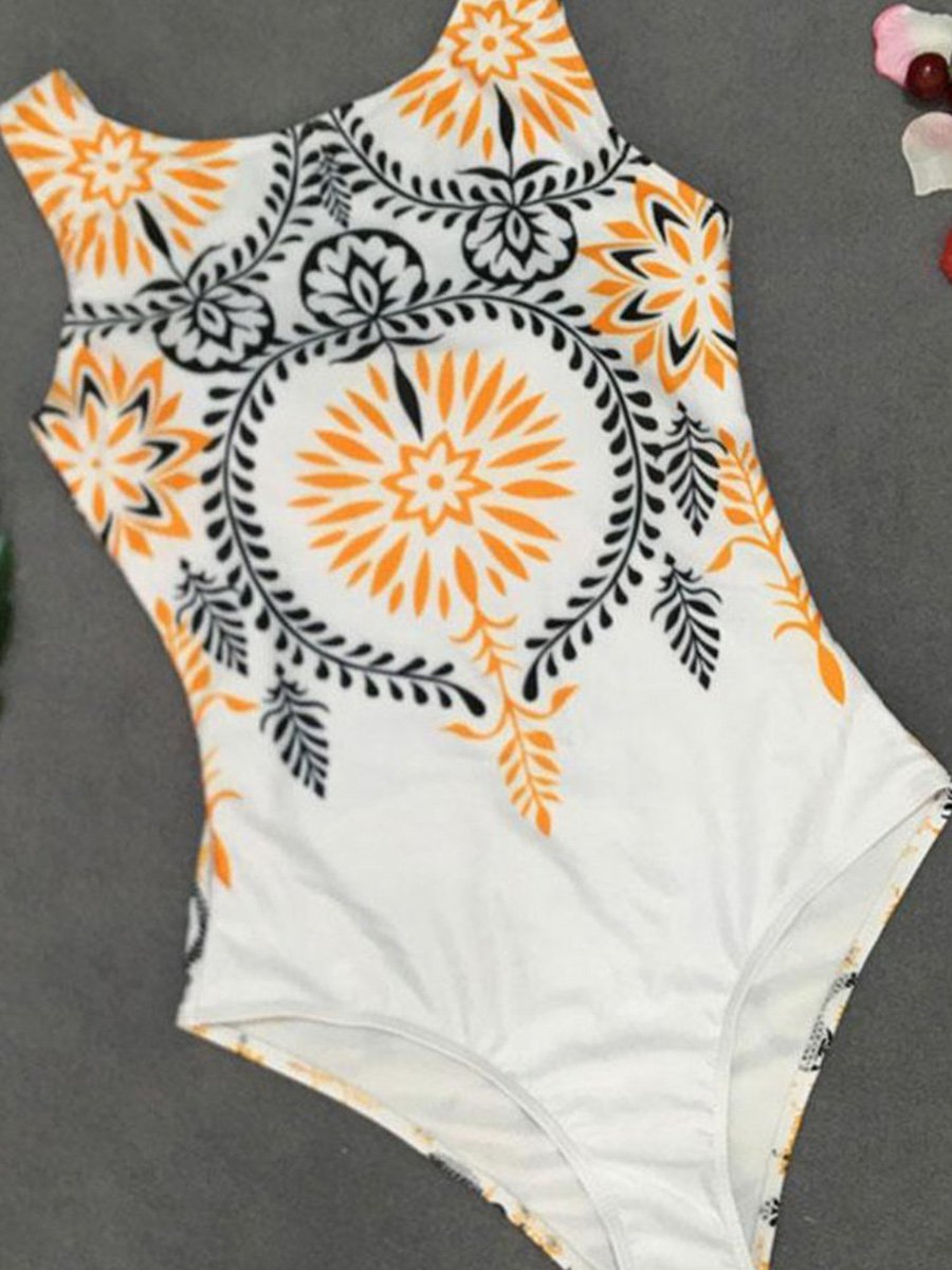 Bohemian Style High Neck One-piece Swimsuit