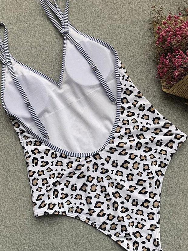 Leopard Low Back High Leg V Neck One-piece Swimsuit