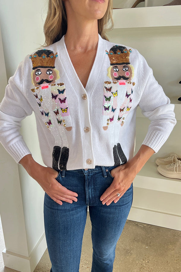 WHITE BUTTERFLY NUTCRACKER CARDIGAN