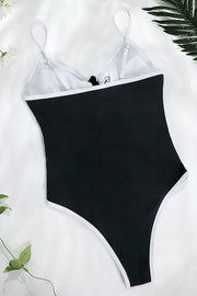 Pure Color Knotted Hollow One-piece Swimsuit