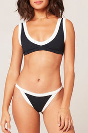 V Neck Patchwork Black Bikini Set