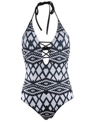 Graphic Print Halter Neck One-piece Swimwear