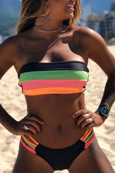 Bandeau Rainbow Striped Bikini Set