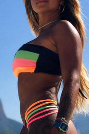 Bandeau Rainbow Striped Bikini Set