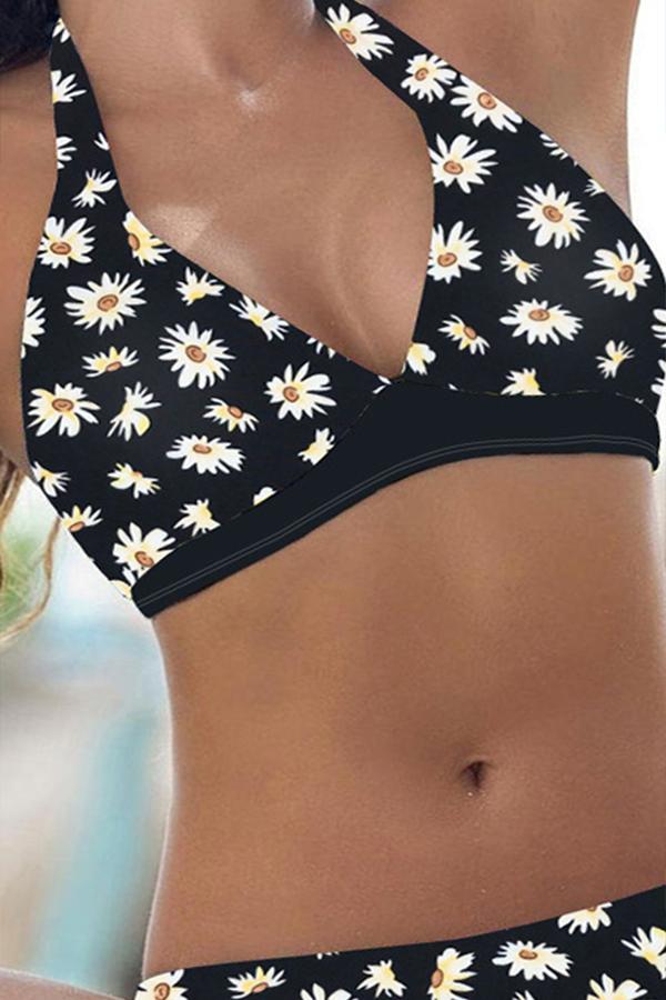 Flower Printed Halter Neck Bikini Swimsuit (2 Colors)