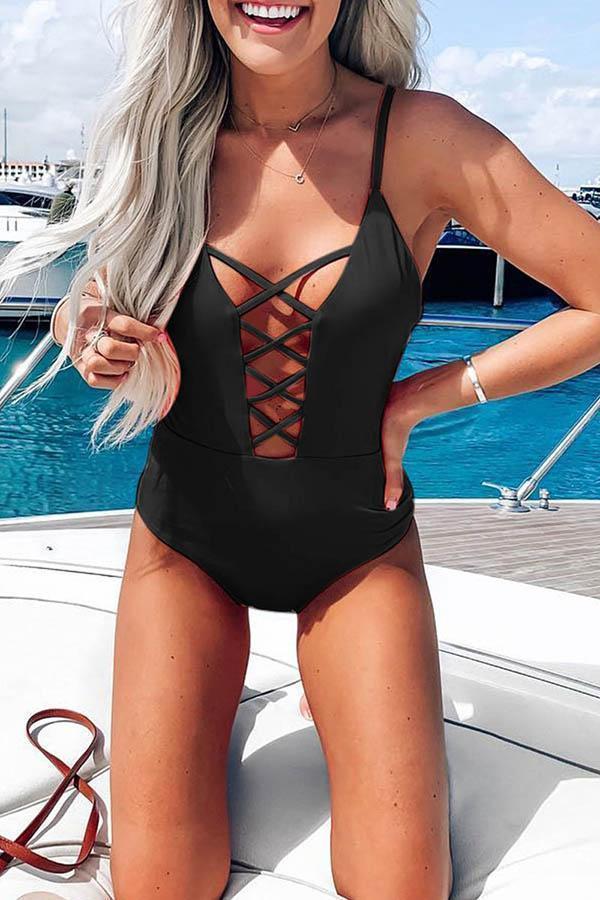 Black Hollow-out One-piece Swimsuit