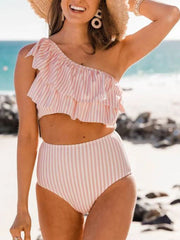 Stripe Printed Ruffle Bikini