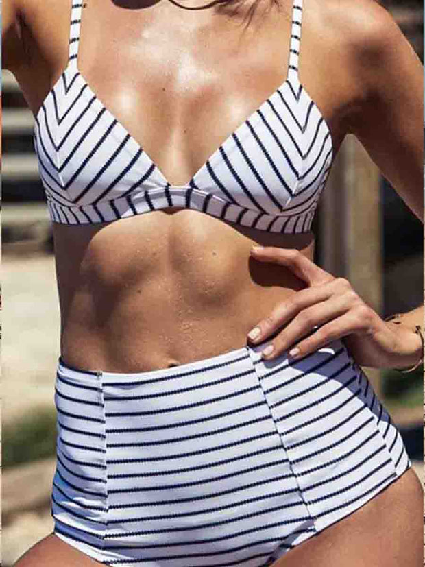 Black Striped Two Pieces Swimsuit