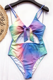 Tie-dye Hollow-out Knot Gradient One-piece Swimsuit