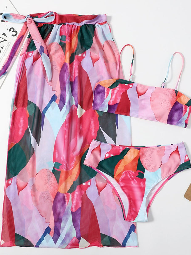 Three Piece Printed Screen Swimsuit