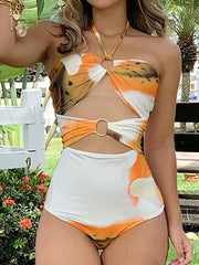 Floral Print One-piece Swimsuit With Cape