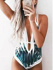 Floral Print Crisscross Strappy Low Back High Leg Deep V One-piece Swimsuit