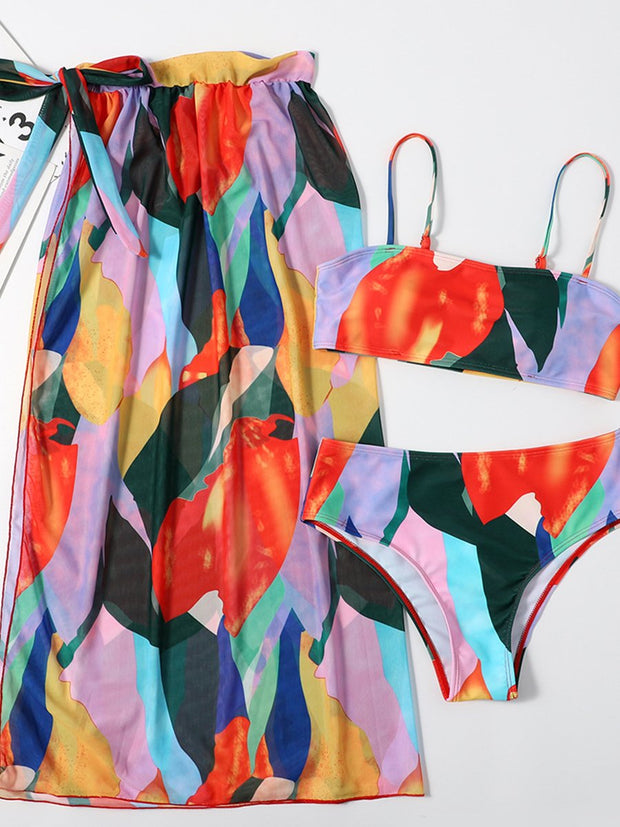 Three Piece Printed Screen Swimsuit