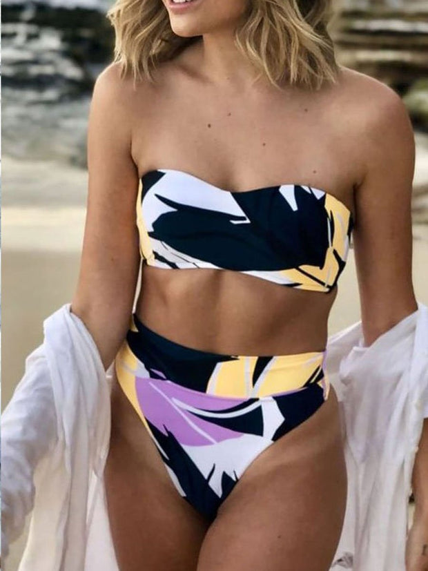 Strapless Geometric Print Two Pieces Swimsuit