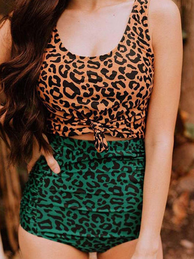 Leopard Printed High Waist Tankini Bikini Set
