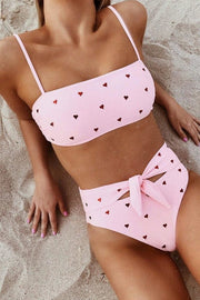 Heart-shaped Print Bandage Cutout Design Bikini Set (6 Colors)