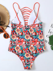 Floral Print Hollow One-piece Swimsuit