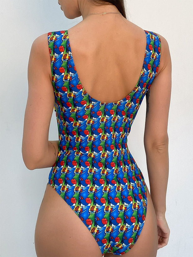 Abstract Printed One-piece Swimsuit