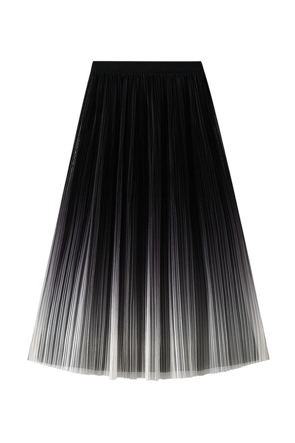 Elegant gradient pleated long skirt