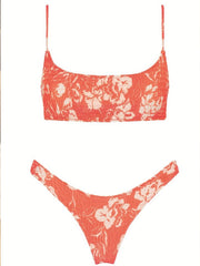 Floral Print Red Two Pieces Swimsuit