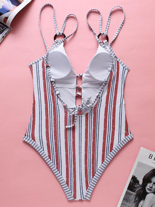 Striped print One-piece swimsuit