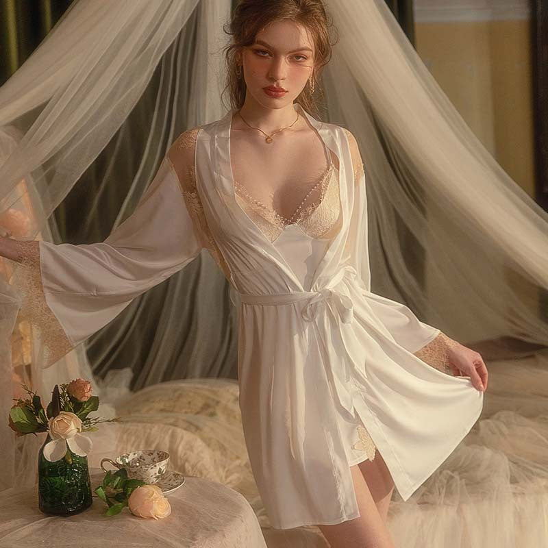 Pearl white ice silk luxury nightgown