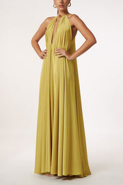 Greek Goddess Distinctive Golden Halter Neck A-line Maxi Dress