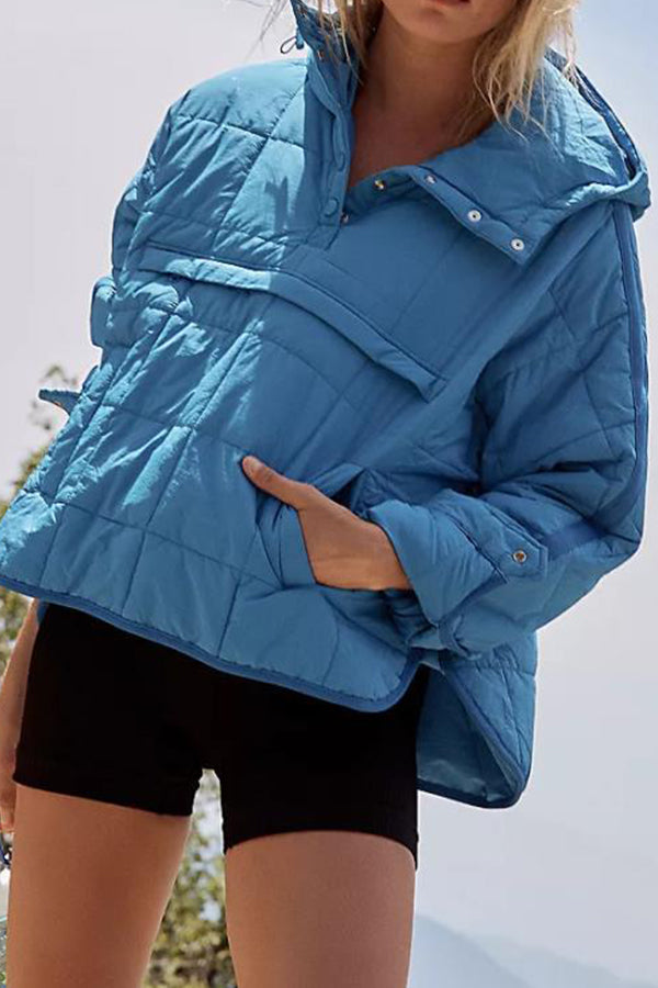 Solid Color Hooded Padded Foldable Padded Pullover Pocket Long Sleeve Jacket