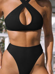 High Leg High Waist Wrap Halter Two Pieces Swimsuit