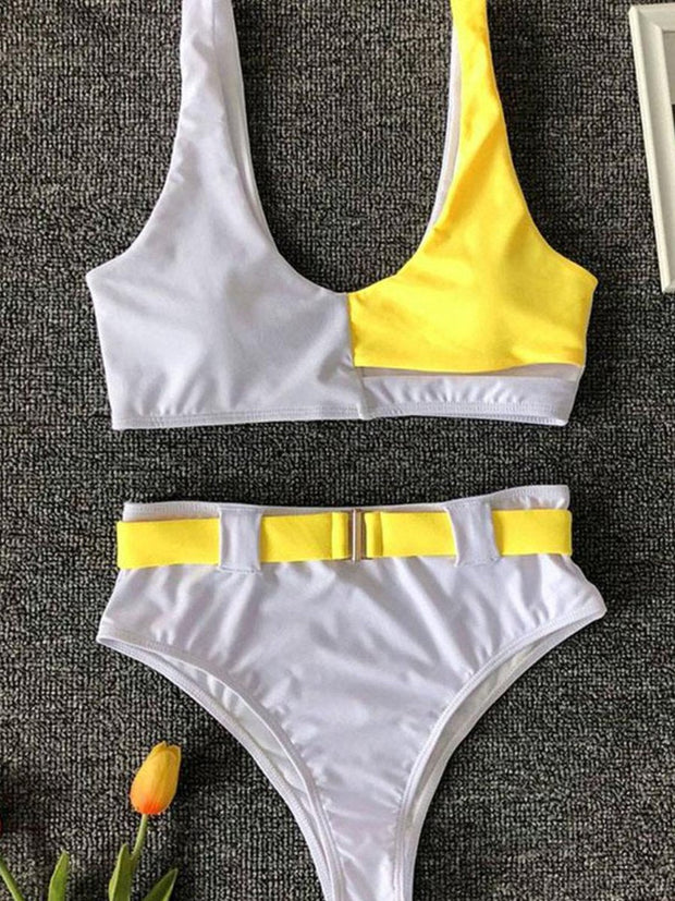 Removable Padding Cut Out Color Block Two pieces Swimsuit