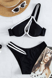 One Shoulder Contrast Cutout Bikini