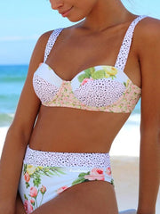 Printed High Waist Split Swimsuit