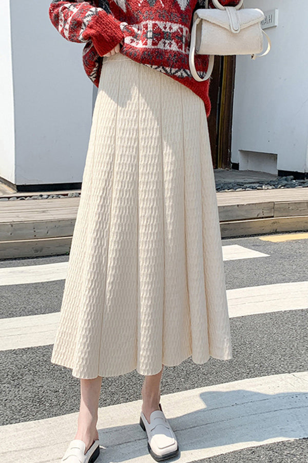 Pleated skirt slimming high-waisted mid-length with sweater A-line skirt