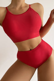 Solid Color Drawstring Cutout Bikini