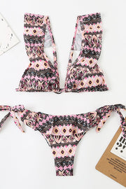 Ruffled Geometric Print Bikini