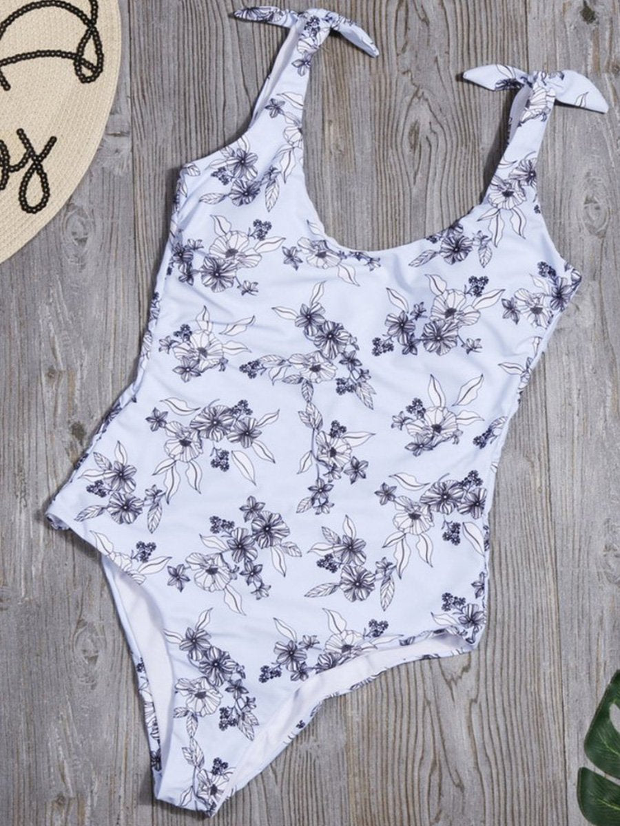 Floral Print White One-piece Swimsuit